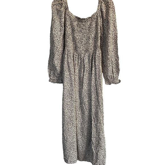 NWT Pinup Fashion Cream/Brown Midi Dress Smocking Size 16W - Picture 1 of 7